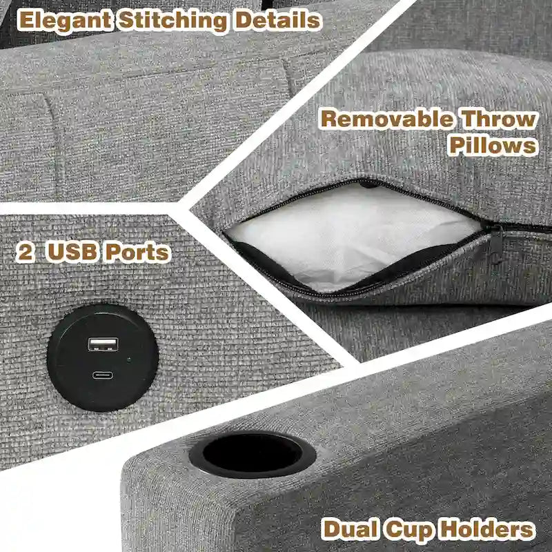 84.7  Chenille Sleeper Sectional Sofa with Storage & USB Ports