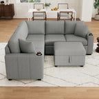 84.7  Chenille Sleeper Sectional Sofa with Storage & USB Ports