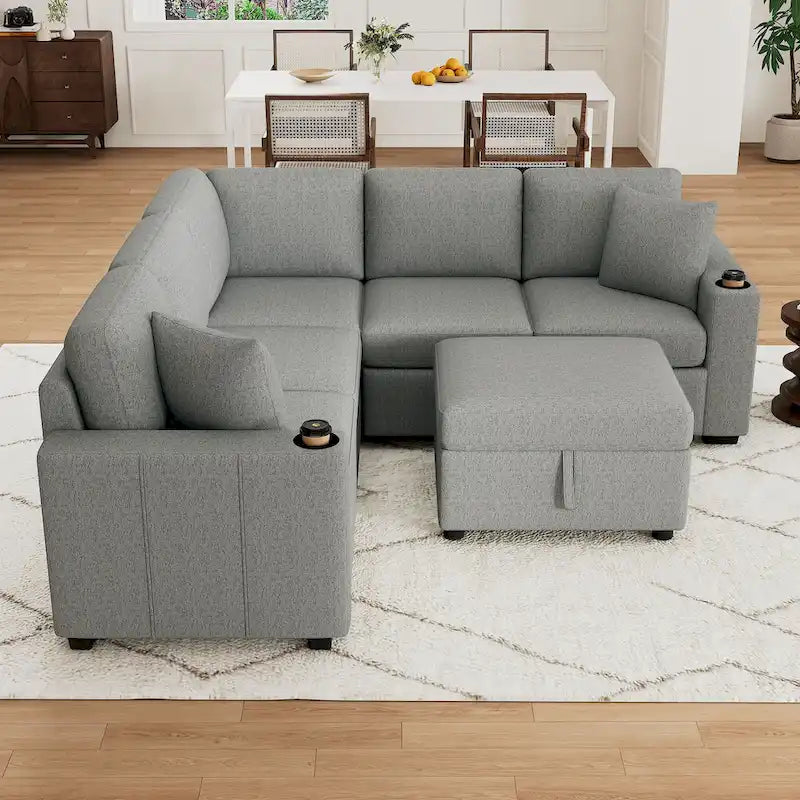 84.7  Chenille Sleeper Sectional Sofa with Storage & USB Ports