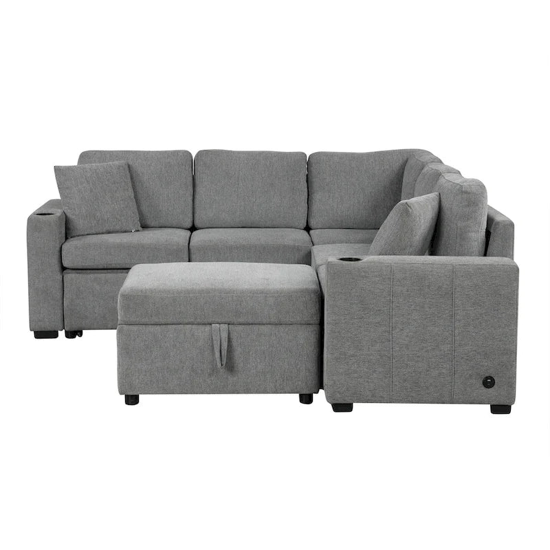 84.7  Chenille Sleeper Sectional Sofa with Storage & USB Ports