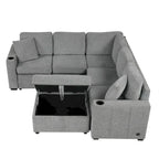 84.7  Chenille Sleeper Sectional Sofa with Storage & USB Ports
