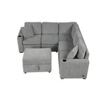84.7  Chenille Sleeper Sectional Sofa with Storage & USB Ports