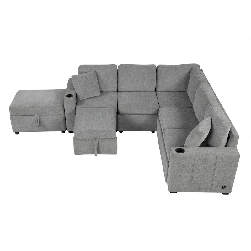 84.7  Chenille Sleeper Sectional Sofa with Storage & USB Ports