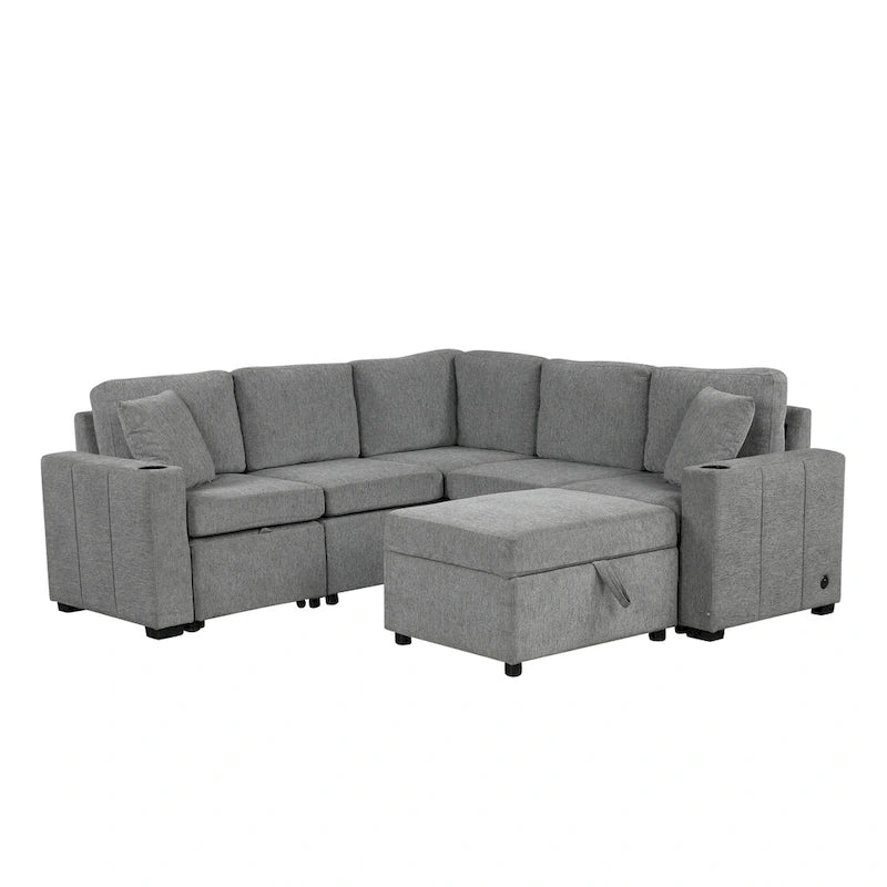 84.7  Chenille Sleeper Sectional Sofa with Storage & USB Ports
