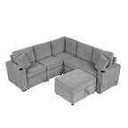 84.7  Chenille Sleeper Sectional Sofa with Storage & USB Ports
