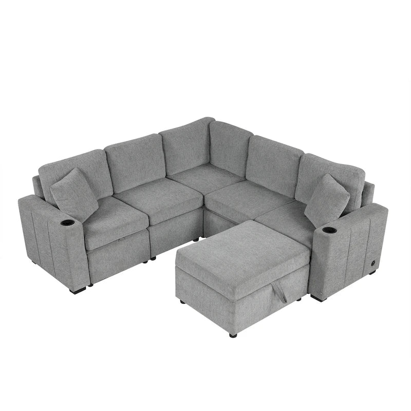84.7  Chenille Sleeper Sectional Sofa with Storage & USB Ports