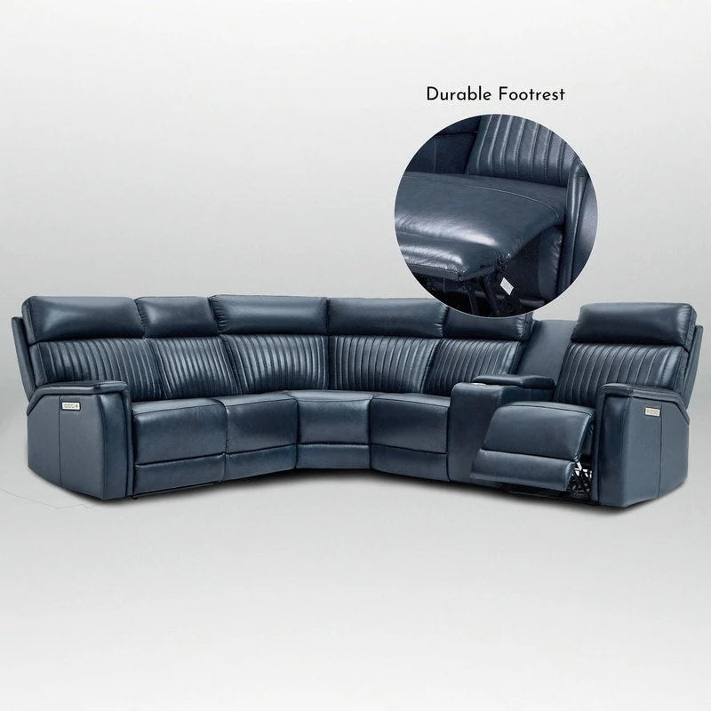 Genuine Leather Power Recliner Sectional Sofa with Console, Ajustable Headrest, USB&USB-C Port, 1 Power Armlesschair