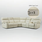 Genuine Leather Power Recliner Sectional Sofa with Console, Ajustable Headrest, USB&USB-C Port, 1 Power Armlesschair