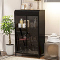 47.6 Tall Metal Cabinet with Glass Doors&Flip-Top,4-Tier Display Cabinet with Open Shelves,Freestanding Steel Sideboard Buffet