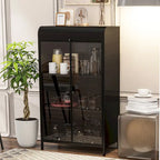 47.6 Tall Metal Cabinet with Glass Doors&Flip-Top,4-Tier Display Cabinet with Open Shelves,Freestanding Steel Sideboard Buffet