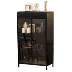 47.6 Tall Metal Cabinet with Glass Doors&Flip-Top,4-Tier Display Cabinet with Open Shelves,Freestanding Steel Sideboard Buffet