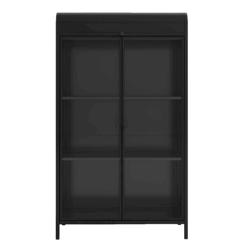 47.6 Tall Metal Cabinet with Glass Doors&Flip-Top,4-Tier Display Cabinet with Open Shelves,Freestanding Steel Sideboard Buffet