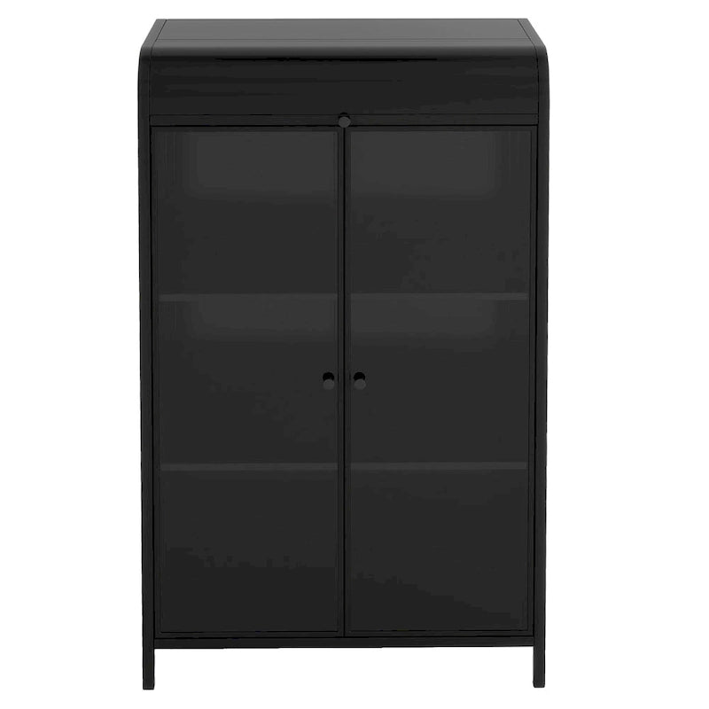 47.6 Tall Metal Cabinet with Glass Doors&Flip-Top,4-Tier Display Cabinet with Open Shelves,Freestanding Steel Sideboard Buffet