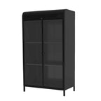 47.6 Tall Metal Cabinet with Glass Doors&Flip-Top,4-Tier Display Cabinet with Open Shelves,Freestanding Steel Sideboard Buffet