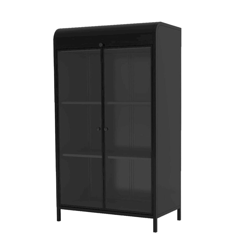 47.6 Tall Metal Cabinet with Glass Doors&Flip-Top,4-Tier Display Cabinet with Open Shelves,Freestanding Steel Sideboard Buffet