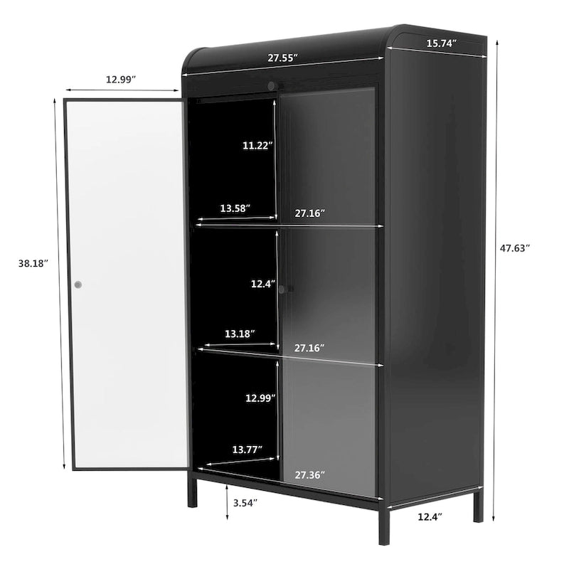 47.6 Tall Metal Cabinet with Glass Doors&Flip-Top,4-Tier Display Cabinet with Open Shelves,Freestanding Steel Sideboard Buffet