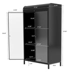 47.6 Tall Metal Cabinet with Glass Doors&Flip-Top,4-Tier Display Cabinet with Open Shelves,Freestanding Steel Sideboard Buffet
