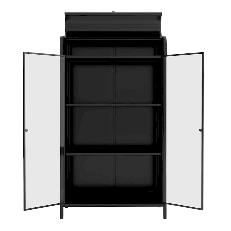 47.6 Tall Metal Cabinet with Glass Doors&Flip-Top,4-Tier Display Cabinet with Open Shelves,Freestanding Steel Sideboard Buffet