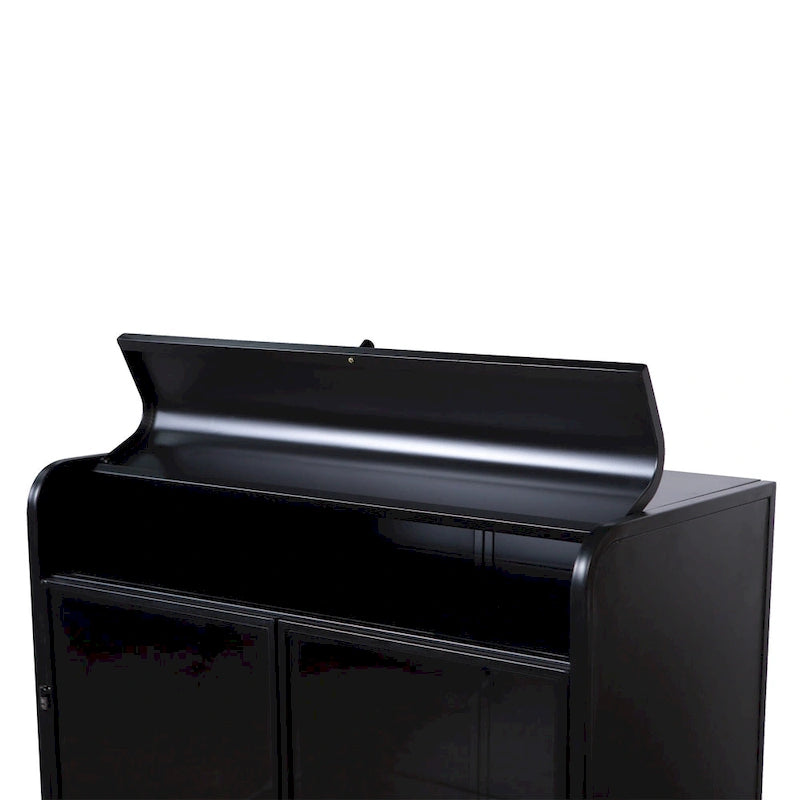 47.6 Tall Metal Cabinet with Glass Doors&Flip-Top,4-Tier Display Cabinet with Open Shelves,Freestanding Steel Sideboard Buffet
