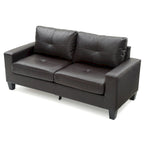 Square Arm Faux Leather Tufted Straight Sofa - 71  - Dark Brown