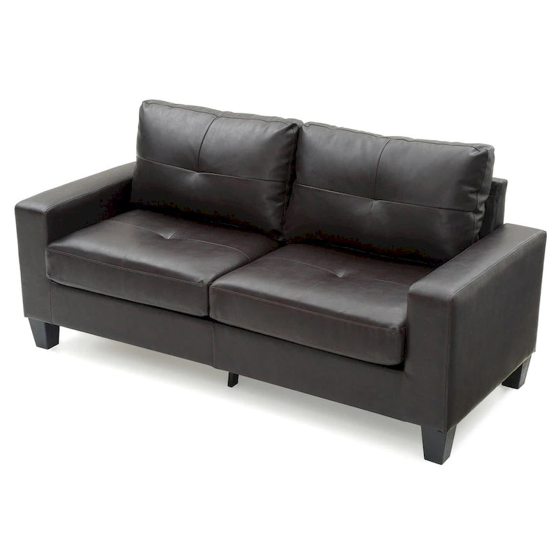 Square Arm Faux Leather Tufted Straight Sofa - 71  - Dark Brown