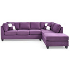 Reversible Microsuede 4-Seater Sectional Sofa with Throw Pillows - 111  - Purple