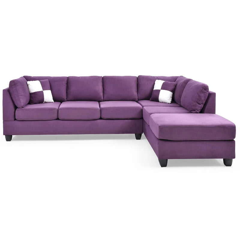 Reversible Microsuede 4-Seater Sectional Sofa with Throw Pillows - 111  - Purple