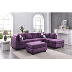 Reversible Microsuede 4-Seater Sectional Sofa with Throw Pillows - 111  - Purple
