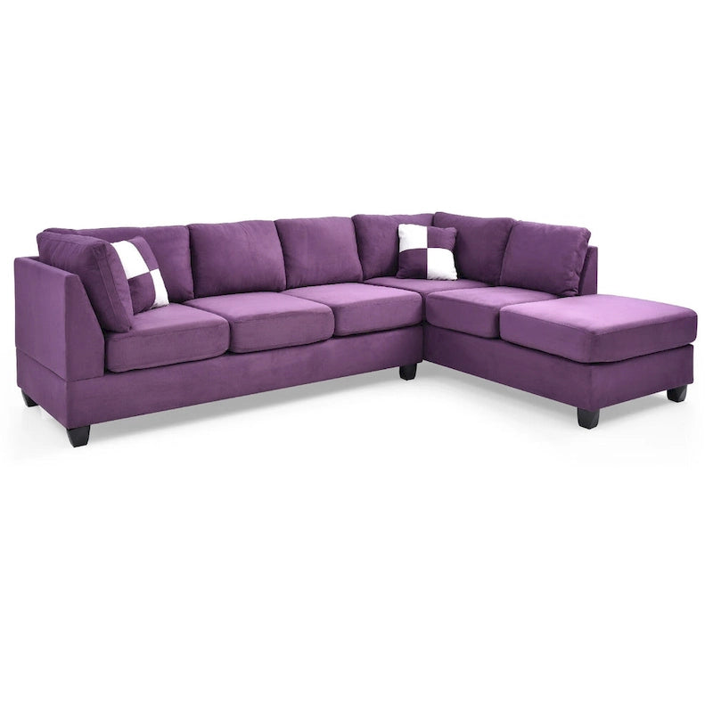 Reversible Microsuede 4-Seater Sectional Sofa with Throw Pillows - 111  - Purple