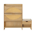 47.2  Rattan Shoe Storage Cabinet with 2 Flip Drawers, Narrow Shoe Rack Cabinet with 1 Storage Drawer & Bench for Hallway