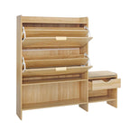 47.2  Rattan Shoe Storage Cabinet with 2 Flip Drawers, Narrow Shoe Rack Cabinet with 1 Storage Drawer & Bench for Hallway