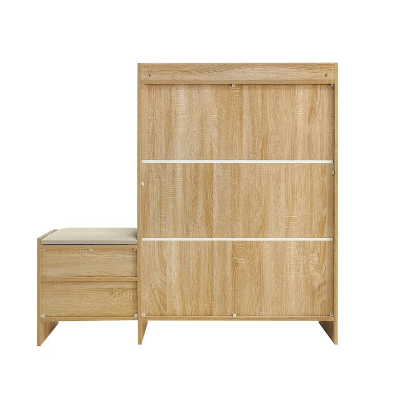 47.2  Rattan Shoe Storage Cabinet with 2 Flip Drawers, Narrow Shoe Rack Cabinet with 1 Storage Drawer & Bench for Hallway
