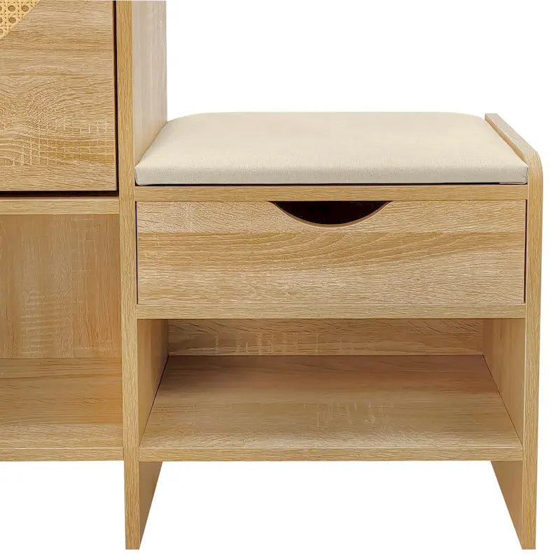 47.2  Rattan Shoe Storage Cabinet with 2 Flip Drawers, Narrow Shoe Rack Cabinet with 1 Storage Drawer & Bench for Hallway