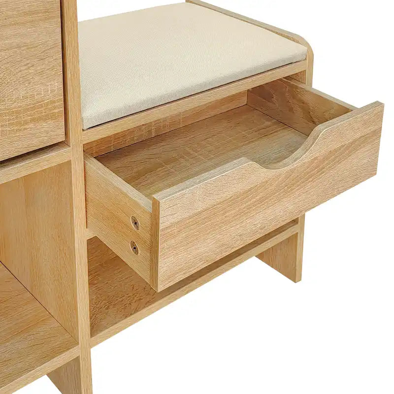 47.2  Rattan Shoe Storage Cabinet with 2 Flip Drawers, Narrow Shoe Rack Cabinet with 1 Storage Drawer & Bench for Hallway