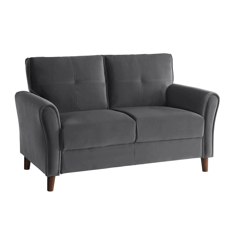 Brown Velvet Upholstery 1Pc Comfort Loveseat Plush Seatbacks Tufted Detail Solid Wood Frame Modern Living Room Furniture