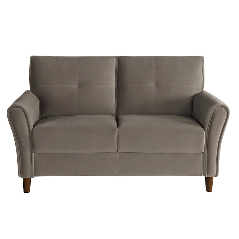 Brown Velvet Upholstery 1Pc Comfort Loveseat Plush Seatbacks Tufted Detail Solid Wood Frame Modern Living Room Furniture