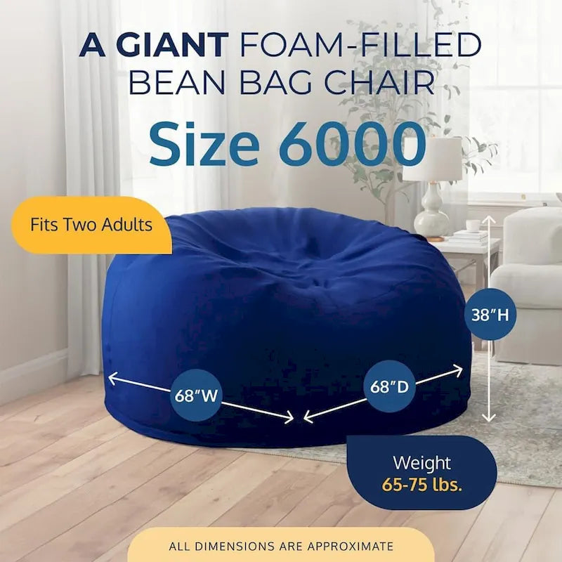 Ultimate Sack 6ft Bean Bag Chair, Oversized Indoor Comfy Lounger, Blue Suede