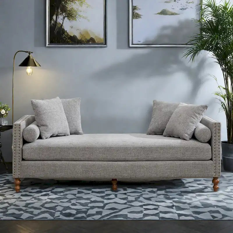 75.2  Chenille 3-Seater Sleeper Sofa with 4 Throw Pillows And 2 Bolsters