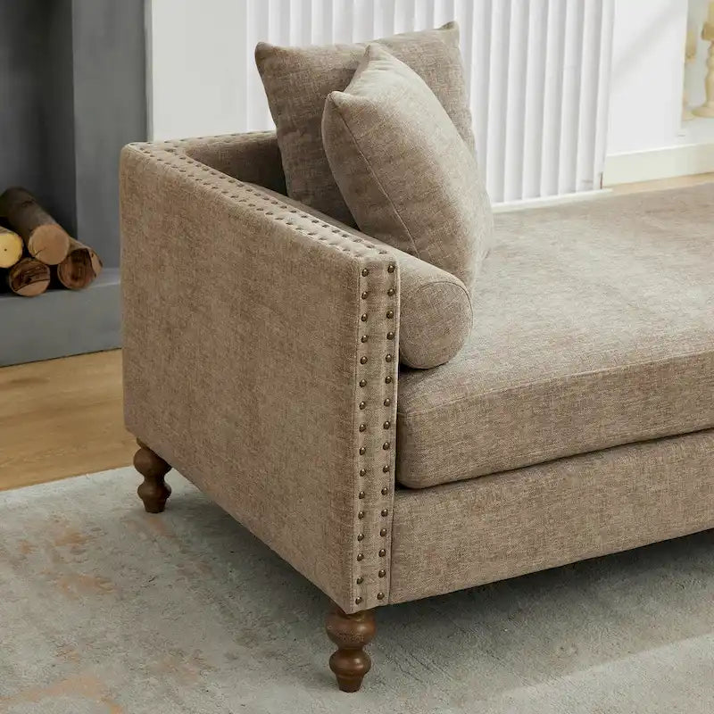75.2  Chenille 3-Seater Sleeper Sofa with 4 Throw Pillows And 2 Bolsters