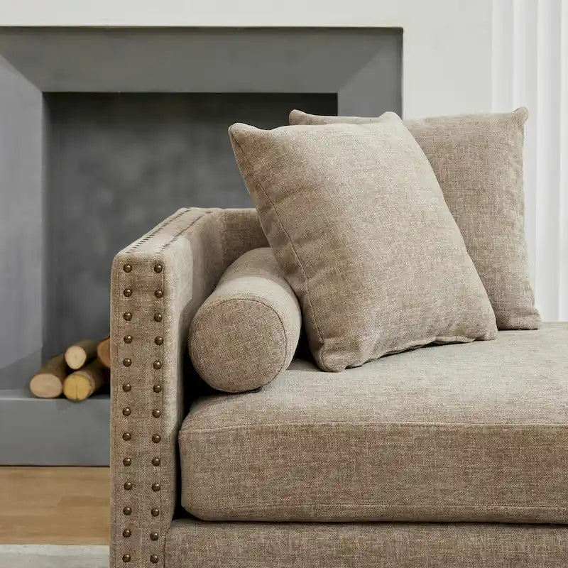 75.2  Chenille 3-Seater Sleeper Sofa with 4 Throw Pillows And 2 Bolsters
