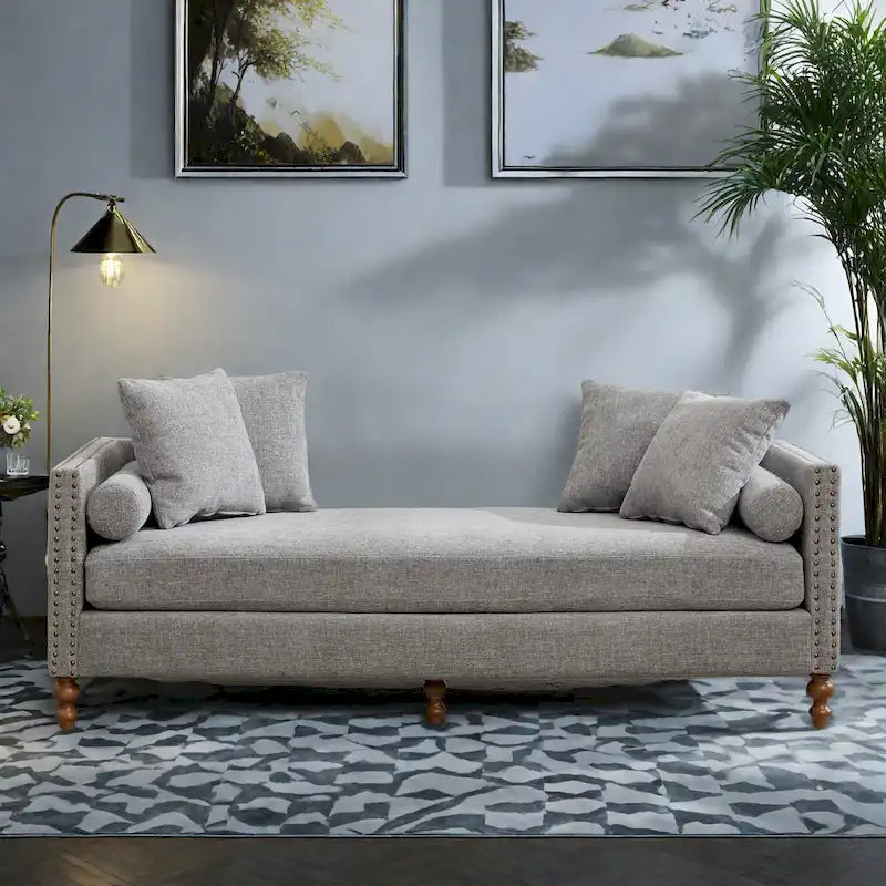 75.2  Chenille 3-Seater Sleeper Sofa with 4 Throw Pillows And 2 Bolsters