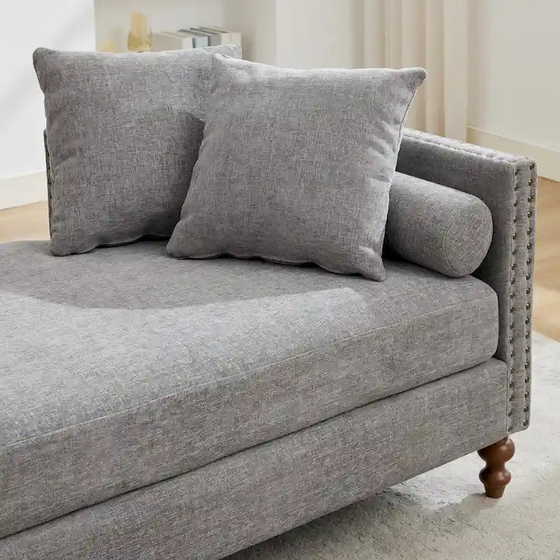 75.2  Chenille 3-Seater Sleeper Sofa with 4 Throw Pillows And 2 Bolsters
