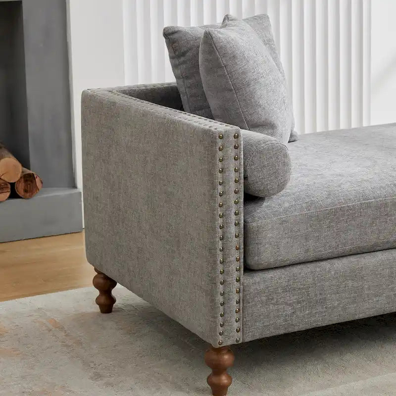 75.2  Chenille 3-Seater Sleeper Sofa with 4 Throw Pillows And 2 Bolsters