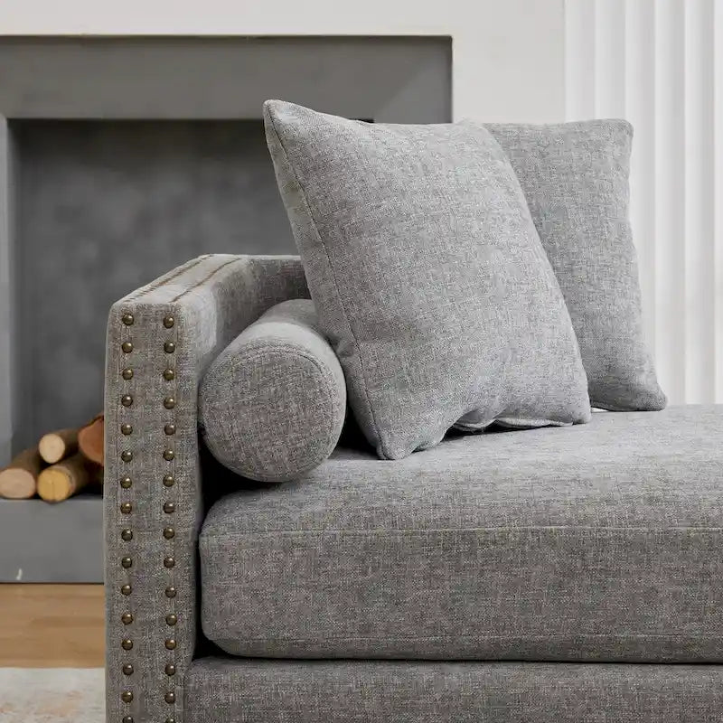 75.2  Chenille 3-Seater Sleeper Sofa with 4 Throw Pillows And 2 Bolsters