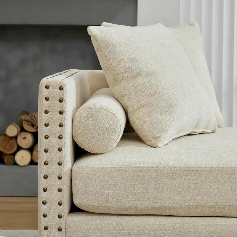 75.2  Chenille 3-Seater Sleeper Sofa with 4 Throw Pillows And 2 Bolsters
