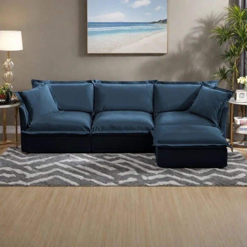 120  Chenille L-Shaped Sectional with Convertible Ottoman & 2 Pillows and 3-Seater Cloud Couch