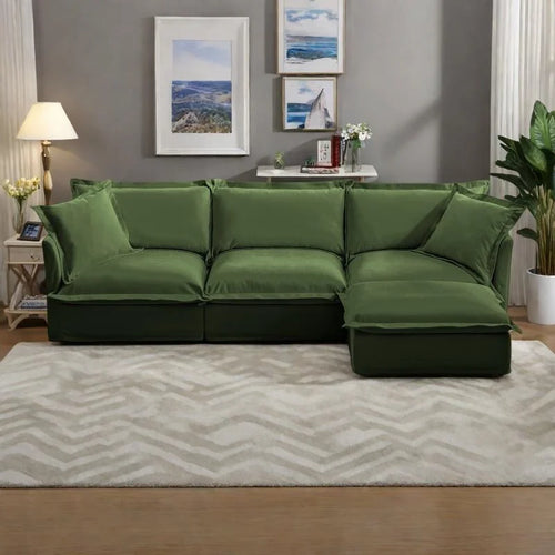120  Chenille L-Shaped Sectional with Convertible Ottoman & 2 Pillows and 3-Seater Cloud Couch