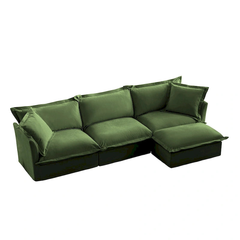 120  Chenille L-Shaped Sectional with Convertible Ottoman & 2 Pillows and 3-Seater Cloud Couch