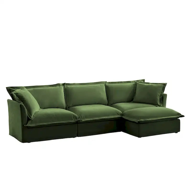 120  Chenille L-Shaped Sectional with Convertible Ottoman & 2 Pillows and 3-Seater Cloud Couch