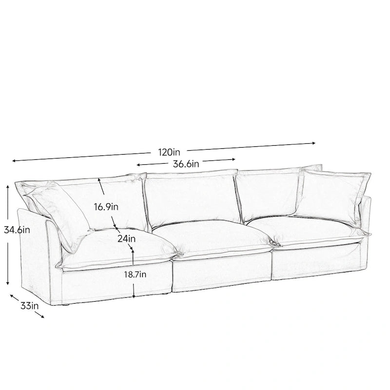 120  Chenille L-Shaped Sectional with Convertible Ottoman & 2 Pillows and 3-Seater Cloud Couch